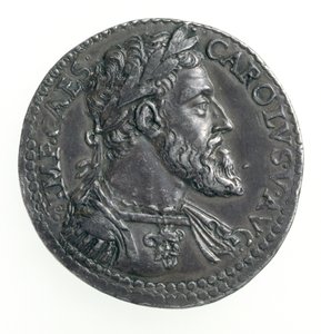 Testone de Charles V (1500-58) Duque de Milão, gravado por Dye, 1535-56 (anverso) (prata) (para reverso ver 168055)