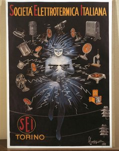 Litografia a cores de Leonetto Cappiello, SEI, cartaz publicitário da Electroheat Italian Company de Leonetto Cappiello