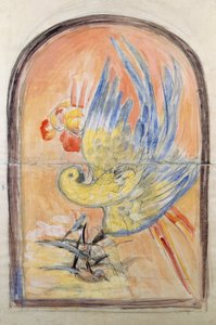 Desenho preparatório das costas da cadeira estilo Art Deco para o salão Le Perroquet, guache de Leonetto Cappiello (1875-1942), Itália, século XX de Leonetto Cappiello