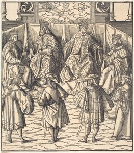 Assembléia dos Quatro Reis, em primeiro plano Quatro Homens de Leonhard Beck