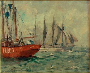 Protetor de gaff com quatro mastros passa pelo Elbe 3 de Leonhard Sandrock