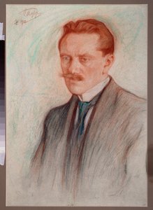 Retrato do poeta Jurgis Baltrusaitis (1873-1944). Trabalho de Leonid Osipovich Pasternak (1862-1945), giz vermelho e giz sobre papel de Leonid Osipovic Pasternak
