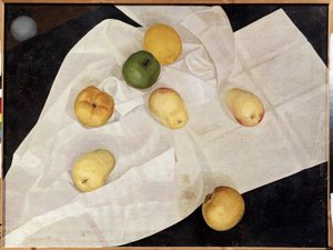 "Nature morte aux pommes et citron" (Natureza morta aux pommes et citron) Peinture de Leonid Terentevich Chupyatov (1890-1942) 1923 Museu Estatal Russo de São Petersburgo de Leonid Terentlevich Chupyatov