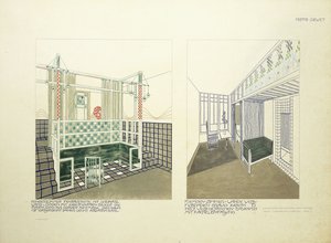 Quarto de criança e quarto de hóspedes, c.1901 (cor lito) de Leopold (after) Bauer