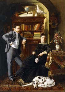 Um casal em um interior com um cachorro de Leopold Bara