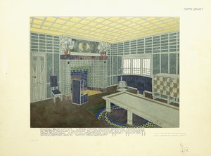 Sala de jantar, Viena, c.1901 (litografia colorida) de Leopold Bauer