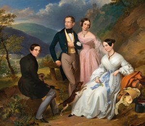 Retrato de família de Leopold Fertbauer em frente ao Weilburg 1839