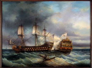 Batalha Naval entre pintura inglesa e francesa por Leopold Le Guen (1828-1895) Brest do século XIX, Museu de Belas Artes de Leopold Le Guen