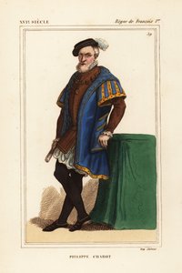 Philippe Chabot, Senhor de Brion, Conde de Charny, Almirante de Brion, almirante francês, d. 1543. Litografia colorida à mão a partir de um retrato nos portefólios de Roger de Gaignieres de Le Bibliophile Jacob aka Paul Lacroix