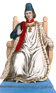 O rei francês Luís XI envergando o fato da ordem de São Miguel de Leopold Massard