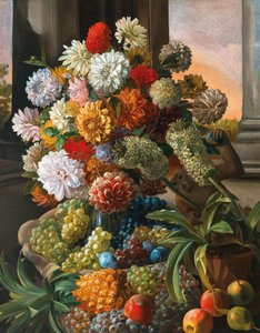 Leopold von Stoll Natureza-morta com flores e uvas