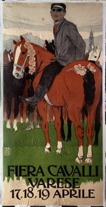 Cartaz publicitário para o mercado de cavalos em Varese, Itália de Leopoldo Metlicovitz