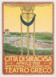 Cartaz publicitário para a temporada teatral na arena grega de Siracusa, Itália de Leopoldo Metlicovitz