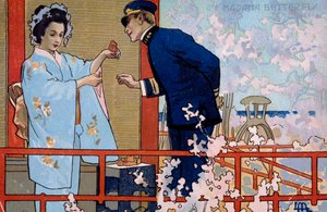 Postal criado para a estreia de "Madame Butterfly", em Brescia de Leopoldo Metlicovitz