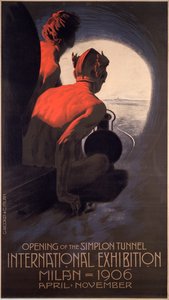 Cartaz lançado para a The Milan International, uma feira mundial que marca a abertura do Túnel do Simplon