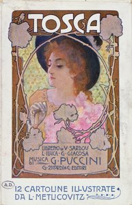 Página de título da partitura da ópera Tosca de Puccini, c.1910 (cor litho) de Leopoldo Metlicovitz