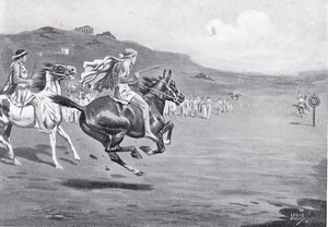 Cavaleiros gregos jogando o dardo, ilustração de &39;História das Nações de Hutchinson&39;, 1915