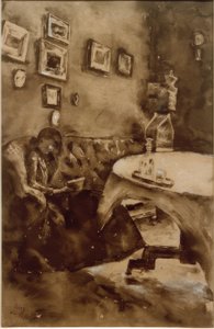 Interior com senhora da leitura de Lesser Ury