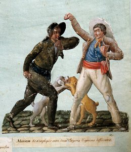 Revolução francesa: dois cidadãos lutando. Gouache des freres Lesueur (século XVIII) de Lesueur Brothers