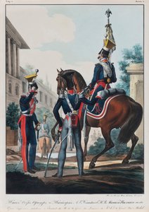 Oficiais de Estado Maior do Regimento de Uhlans, grão-duque Michael Pavlovich, da Rússia, década de 1830