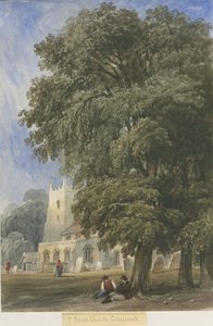 Igreja Caverswall: pintura em aquarela, nd [c1830-1840] (pintura) de Lewis John Wood