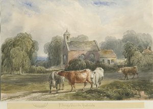 Igreja de Gratwich: pintura em aquarela, nd [c1830-1840] de Lewis John Wood
