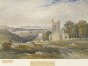 Igreja de Grindon: pintura em aquarela, nd [c1830-1845] de Lewis John Wood