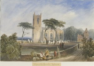Igreja de Ipstones: pintura em aquarela, nd [c1830-1840] de Lewis John Wood