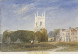 Igreja de Okeover - "Todos os Santos": pintura em aquarela, nd [c1830-1840] de Lewis John Wood