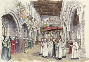 Procissão cerimonial na Igreja de São Pedro, Barton-upon-Humber, Lincolnshire (aguarela sobre papel) de Liam Wales