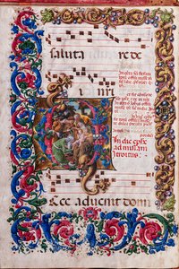 Biblioteca Piccolomini: livro coral, código. 19.4, ff. 9v com "Adoração dos Magos", de Liberale da Verona (cerca de 1445 - 1527/9).