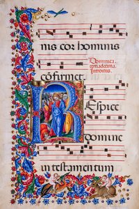 Biblioteca Piccolomini: livro coral, cód. 24.9, ss. 67v com a “Cura do Leproso”, de Liberale da Verona (cerca de 1445 - 1527/9).