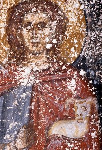 Cristo, afresco na igreja bizantina de Sotiras Christos, Vlithias, Creta, Grécia (foto) de Unbekannt Unbekannt