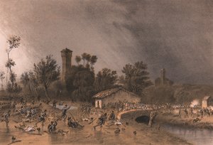 Primeira Divisão da Brigada Regina atacando a Ponte de Montreoli, Palestro, Lombardia de Unbekannt Unbekannt