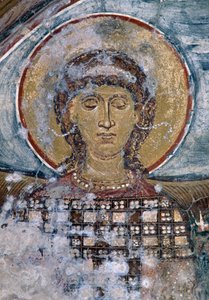 Fresco com santo na igreja bizantina de Agios Georgios, Vathi, Creta, Grécia (foto) de Unbekannt Unbekannt