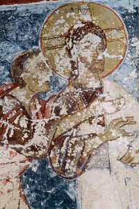 Jesus, afresco na igreja bizantina de Agios Georgios, Vathi, Creta, Grécia (foto) de Unbekannt Unbekannt