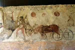 Viagem ao submundo, fresco de Necrópole em Andriuolo-Laghetto em Paestum, Campânia, Itália, civilização Grega Antiga, Magna Graecia, século IV a.C. (foto) de Unbekannt Unbekannt