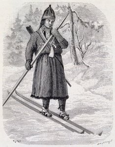 Lars Tuorda, atleta Lappish vencedor da competição de esqui de fundo organizada em 1884 por Adolf Erick Nordenskjold, desenho com tinta indiana de Unbekannt Unbekannt