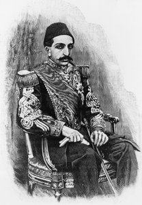 Retrato de Abdul Hamid II (1842-1918), 34º Sultão do Império Otomano de 1876 a 1909, gravura após fotografia de Unbekannt Unbekannt