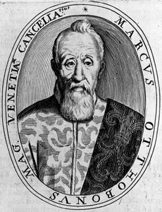Retrato de Marco Ottoboni (1554-1649), Grão-Chanceler de Veneza, gravura de Unbekannt Unbekannt