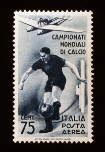 Selo postal para a Copa do Mundo da FIFA 1934, selo postal aéreo de 75 centavos, Itália, século 20 de Unbekannt Unbekannt