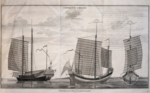 Barcos à vela em Macau, gravura de Unbekannt Unbekannt