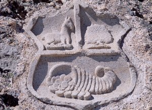 Espanha, Castela e Leão, Mombeltran, Castelo dos Duques de Albuquerque, Detalhe arquitectónico mostrando brasão de armas de Unbekannt Unbekannt