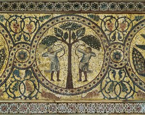 Dois caçadores com arcos, detalhe do mosaico de Unbekannt Unbekannt
