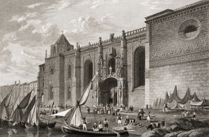 Mosteiro dos Jerónimos Belém, Lisboa, de &39;Vistas Seleccionadas das Cidades Principais da Europa, gravadas por JH Le Keux, publicadas em Londres, 1832 de Lieutenant Colonel Batty