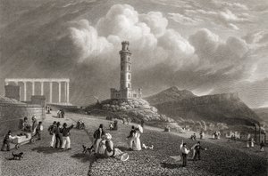 Monumento de Nelson, Calton Hill, Edimburgo, de "Vistas selecionadas das principais cidades da Europa" gravada por Kernot, publicada em Londres, 1832 de Lieutenant Colonel Batty