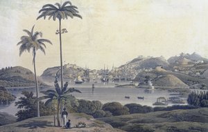 Uma vista da cidade de São Jorge, na ilha de Granada, tirada da propriedade de Belmont, gravada por William Daniell (1769-1837), c.1810 de Lieutenant Colonel J. Wilson