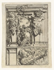 Duas caryatids, uma flauta de pan, um arco e flecha e um escudo
Divertimenti di Livio Meus (título da série)