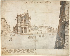 Dezoito vistas de Roma: Santa Maria na Via Lata, 1665. de Lievin Cruyl