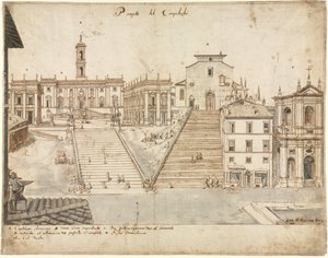 Dezoito vistas de Roma: O Campidoglio, 1665. de Lievin Cruyl